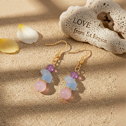 Pink Quartz & 18K Gold-Plated Beads Drop Earrings
