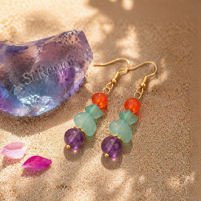 Purple Quartz & 18K Gold-Plated Beads Drop Earrings