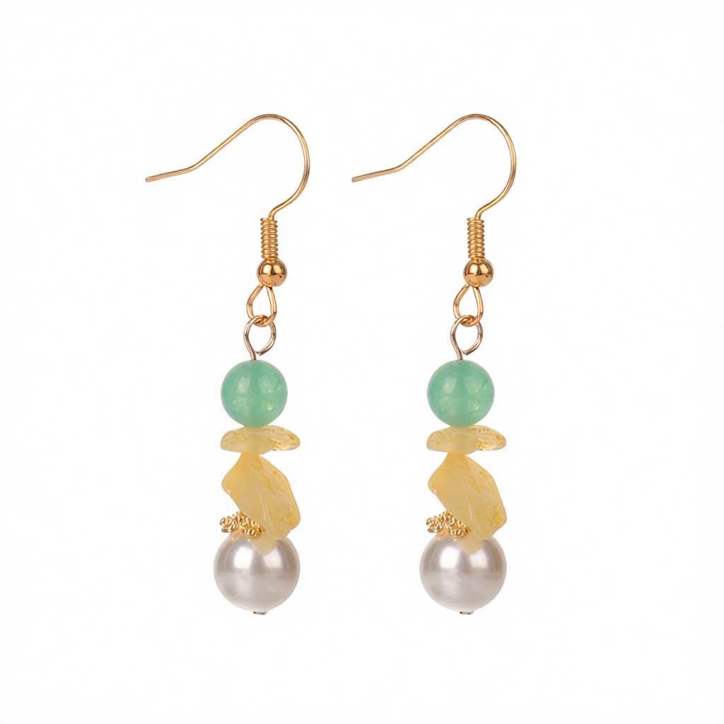 Pearl & Quartz Beads Drop Earrings