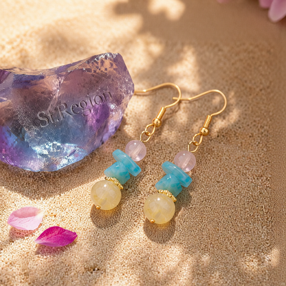 Yellow Quartz & 18K Gold-Plated Beads Drop Earrings