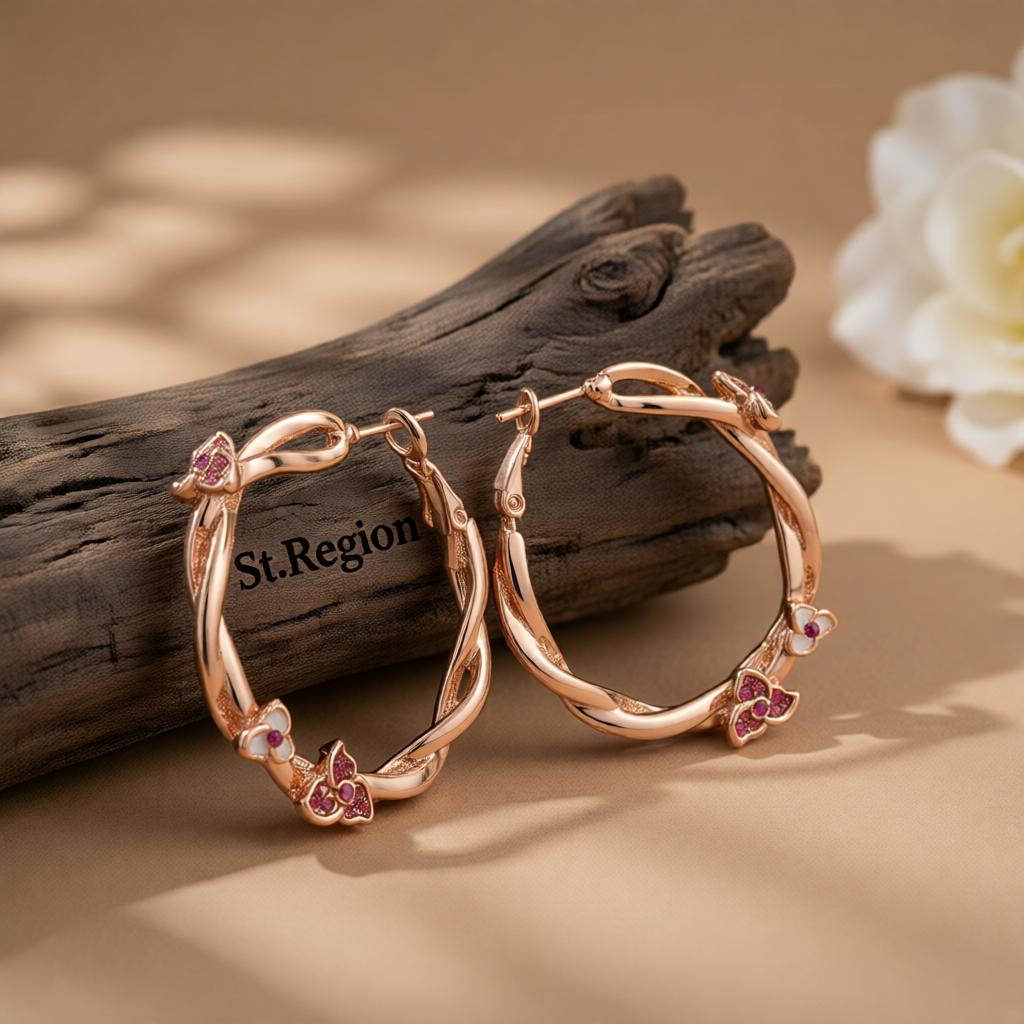 Crystal & 18K Rose Gold-Plated Floral Hoop Earrings