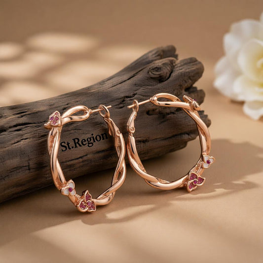 Crystal & 18K Rose Gold-Plated Floral Hoop Earrings