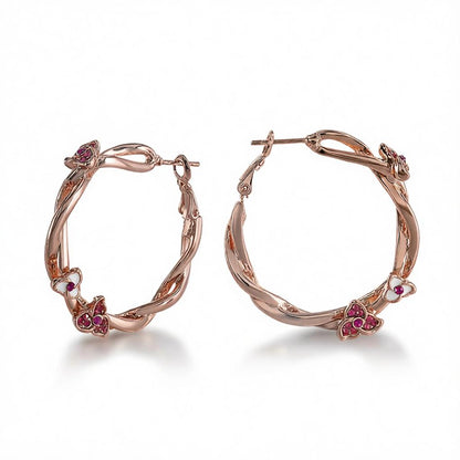 Crystal & 18K Rose Gold-Plated Floral Hoop Earrings