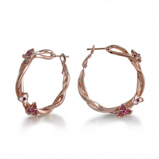 Crystal & 18K Rose Gold-Plated Floral Hoop Earrings