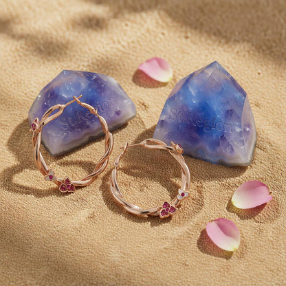 Crystal & 18K Rose Gold-Plated Floral Hoop Earrings