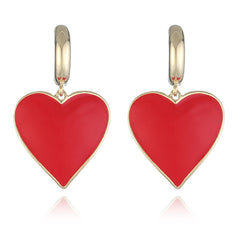 Red Enamel & 18K Gold-Plated Heart Huggie Earrings