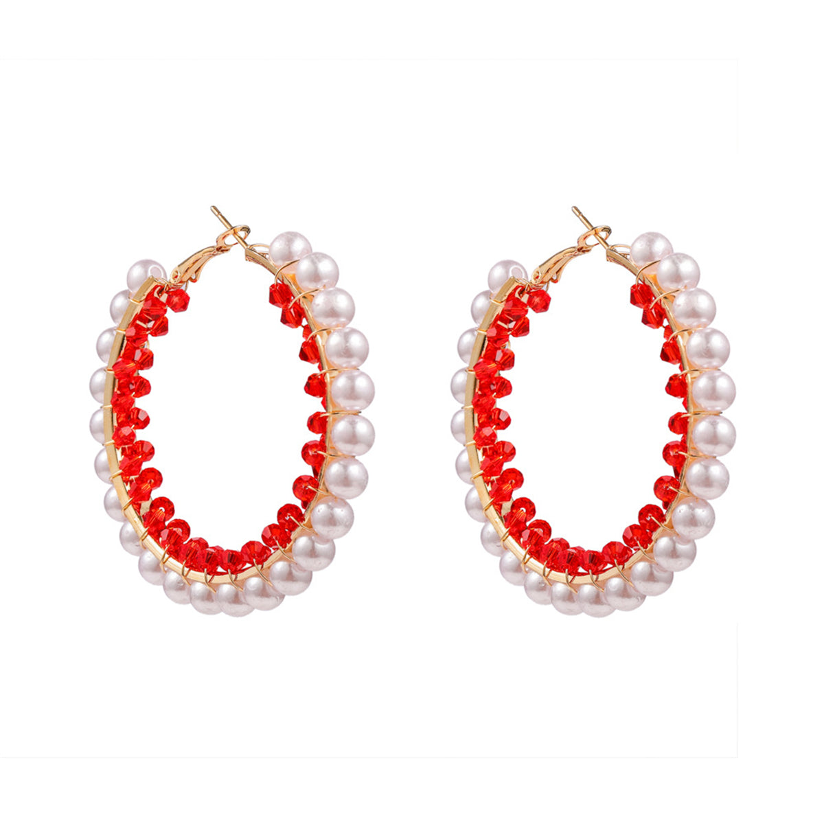 Red Acrylic & Pearl 18K Gold-Plated Hoop Earrings