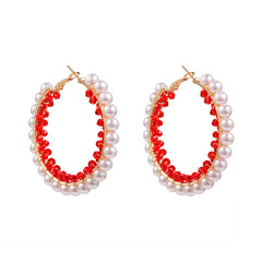 Red Acrylic & Pearl 18K Gold-Plated Hoop Earrings