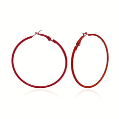 Red Enamel & Silver-Plated Hoop Earrings