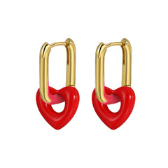 Red & 18K Gold-Plated Heart Huggie Earrings