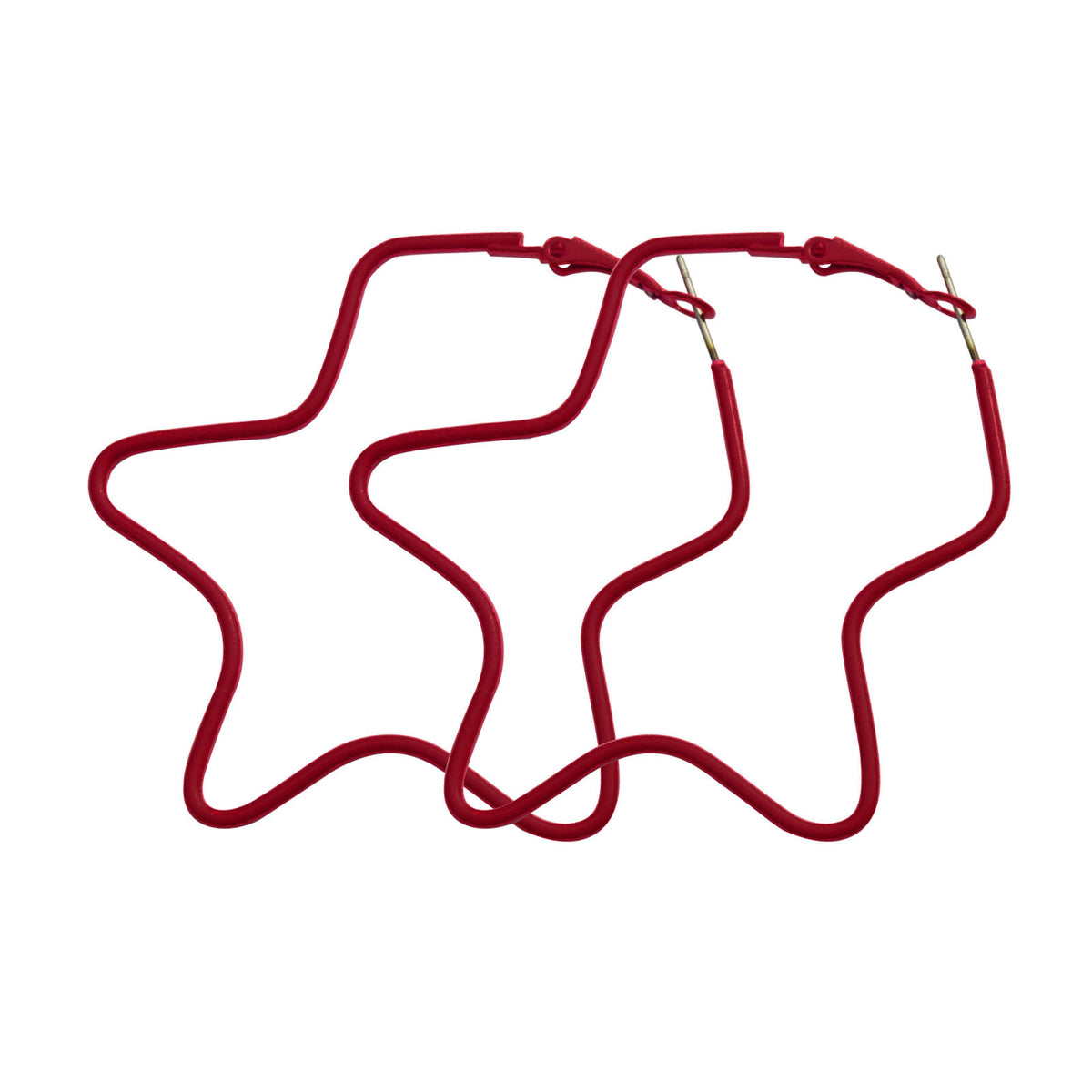 Red Enamel and Silver-Plated Star Hoop Earrings, silver hoop earrings for women, elegant gift for her, front view
