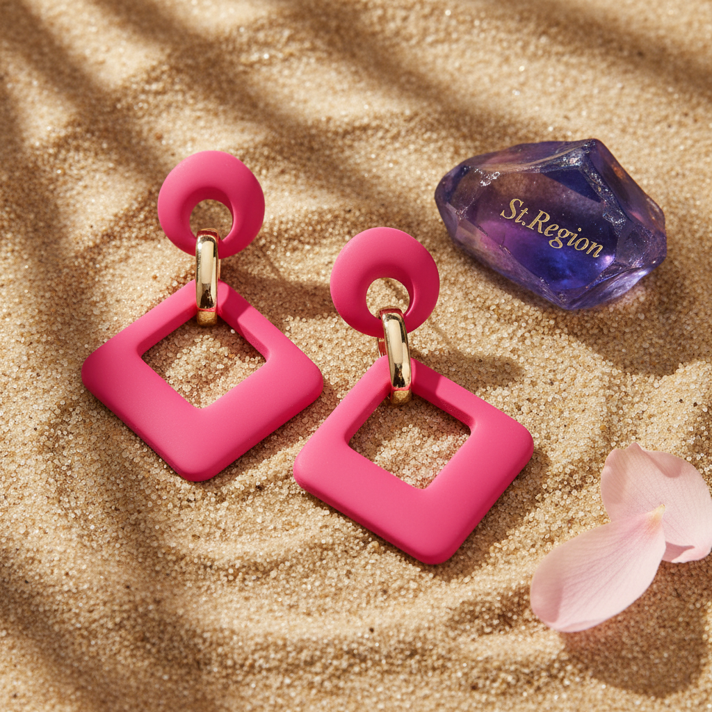Rose Enamel & 18K Gold-Plated Open Rhombus Drop Earrings - Street Region