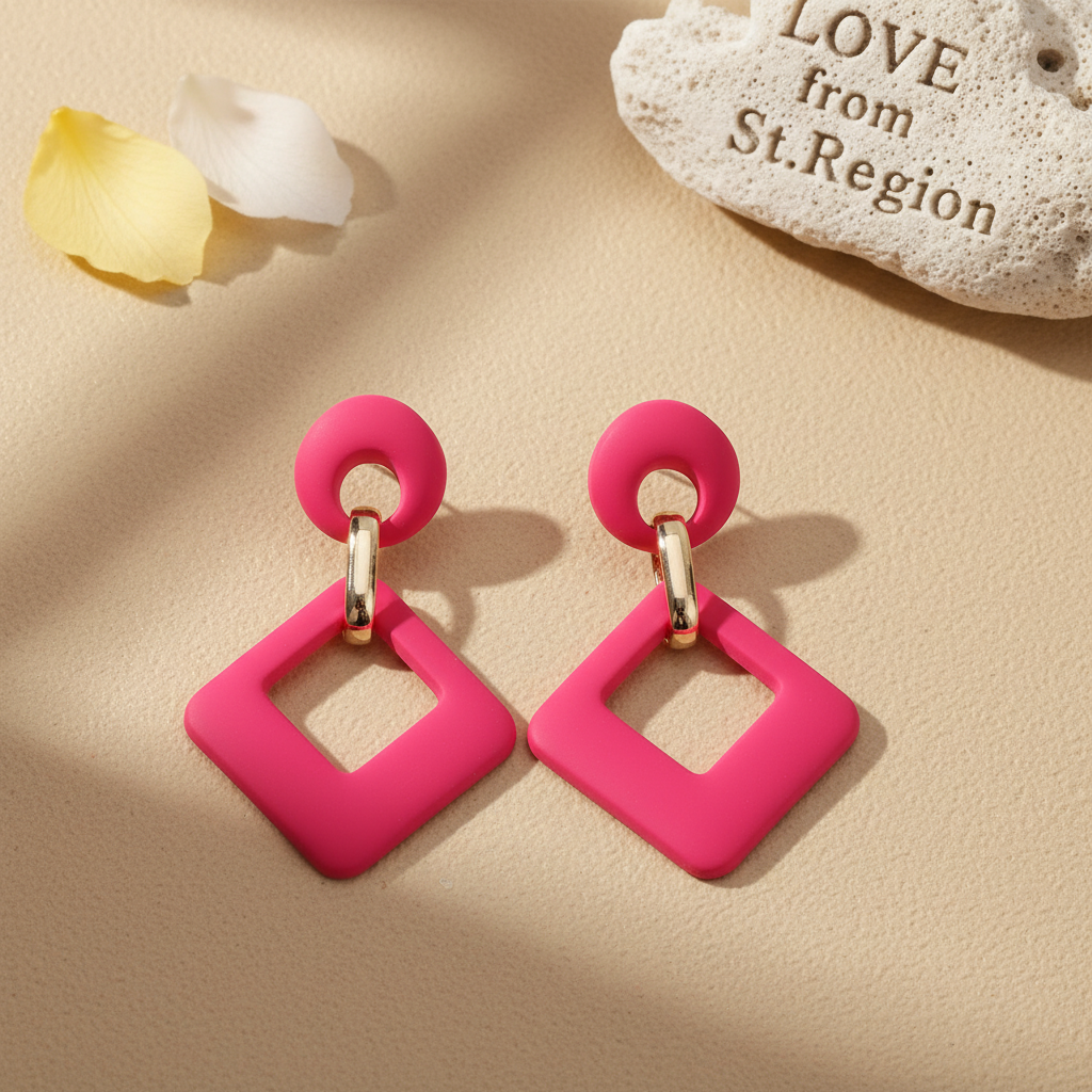 Rose Enamel & 18K Gold-Plated Open Rhombus Drop Earrings - Street Region