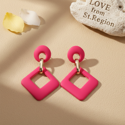 Rose Enamel & 18K Gold-Plated Open Rhombus Drop Earrings - Street Region