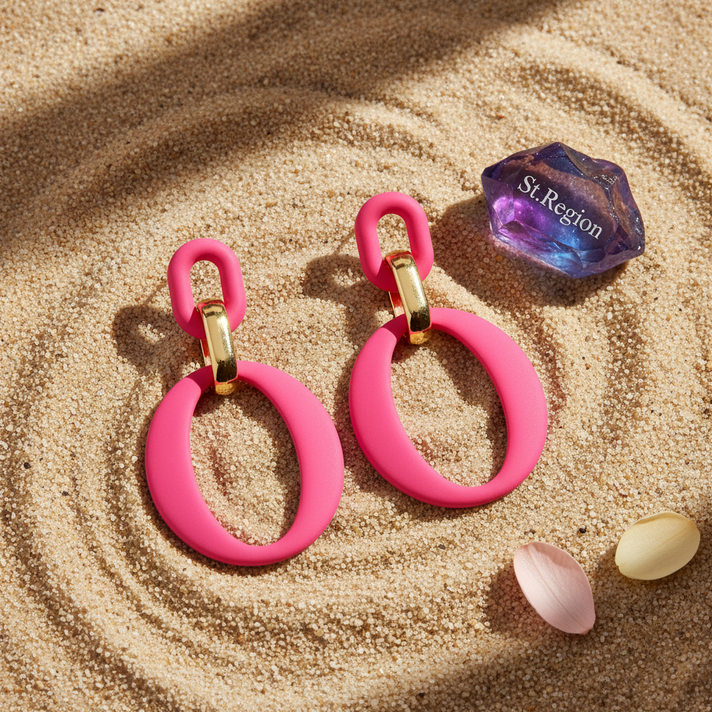 Rose Enamel & 18K Gold-Plated Openwork Oval Drop Earrings - Street Region
