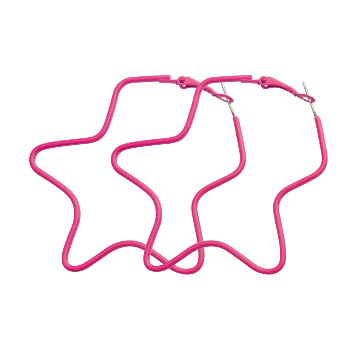 Rose Enamel and Silver-Plated Star Hoop Earrings, silver hoop earrings for women, botanical inspired, front view