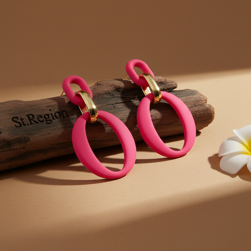 Rose Enamel & 18K Gold-Plated Openwork Oval Drop Earrings - Street Region