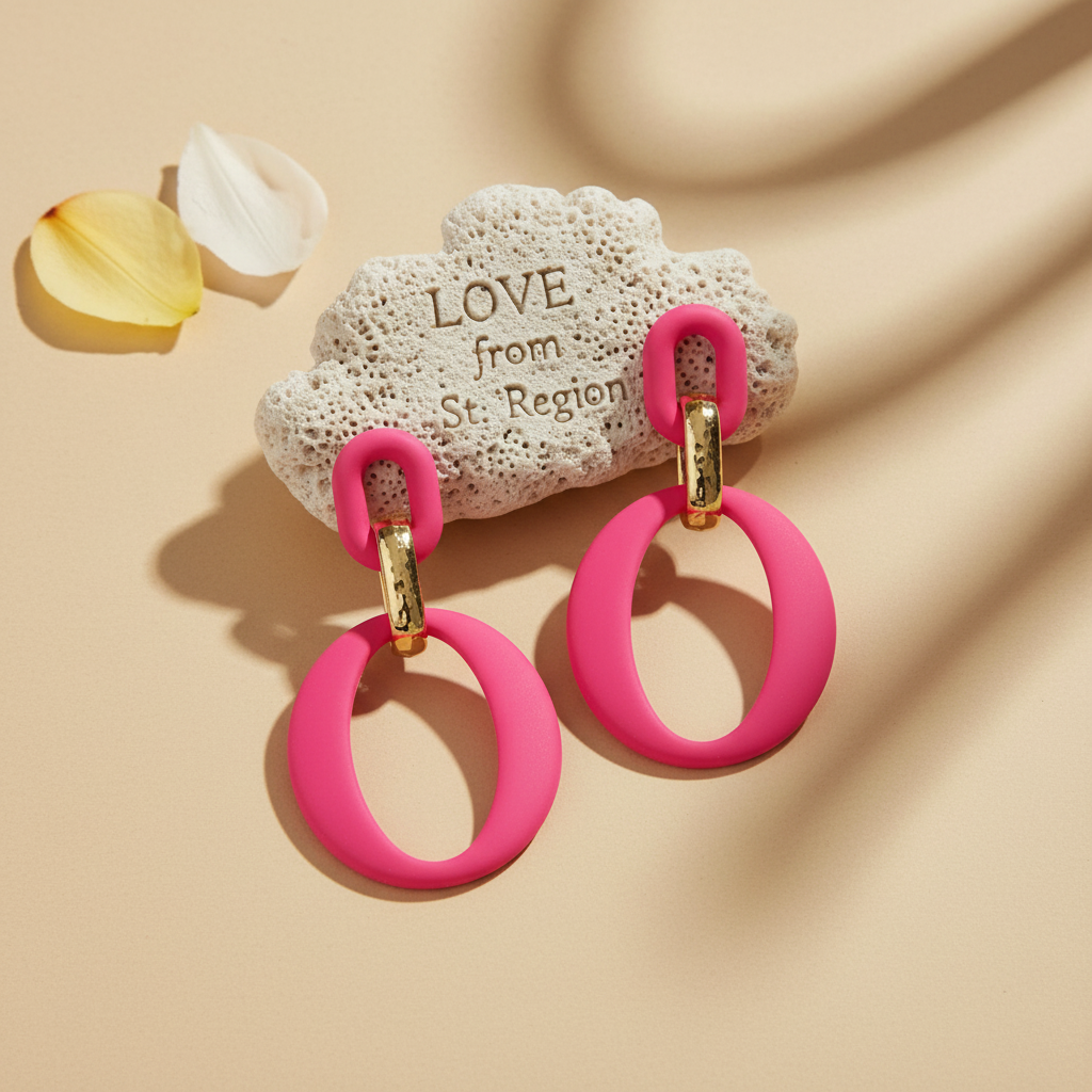 Rose Enamel & 18K Gold-Plated Openwork Oval Drop Earrings - Street Region