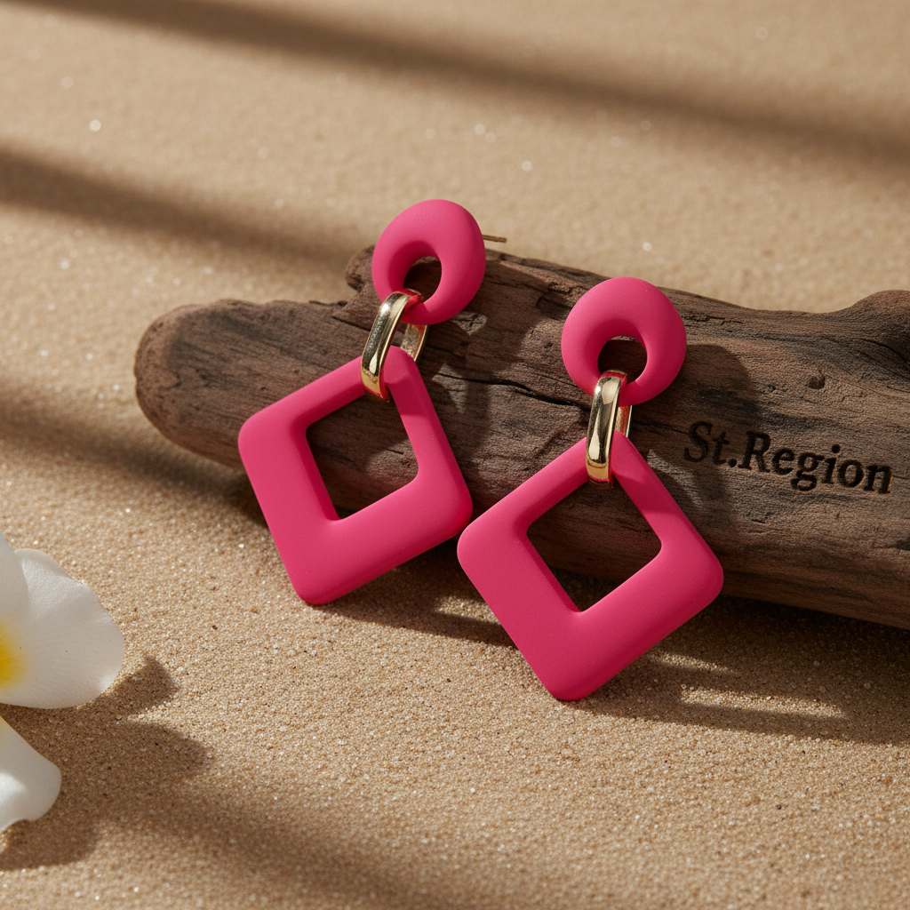 Rose Enamel & 18K Gold-Plated Open Rhombus Drop Earrings - Street Region