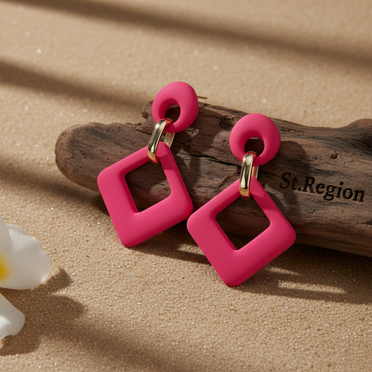 Rose Enamel & 18K Gold-Plated Open Rhombus Drop Earrings - Street Region