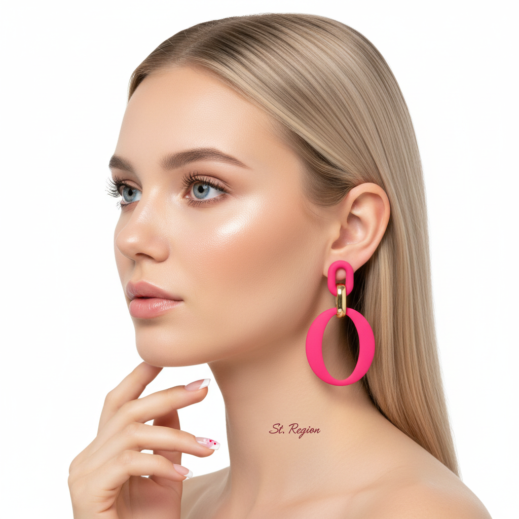 Rose Enamel & 18K Gold-Plated Openwork Oval Drop Earrings - Street Region
