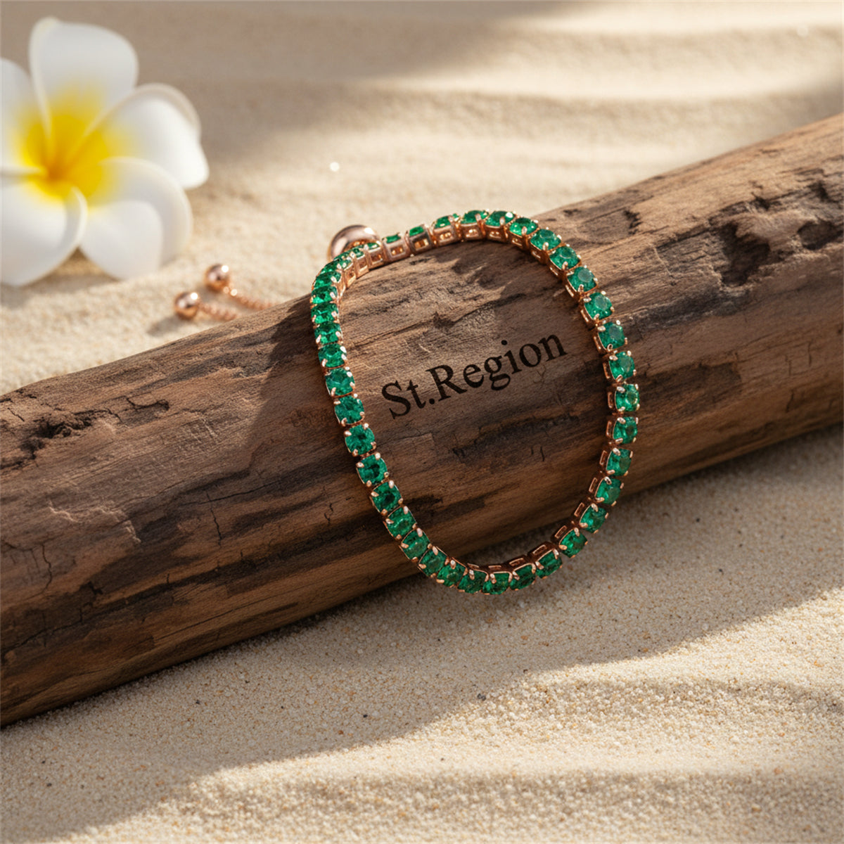 Green Cubic Zirconia & 18K Rose Gold-Plated Adjustable Link Bracelet