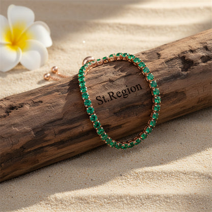 Green Cubic Zirconia & 18K Rose Gold-Plated Adjustable Link Bracelet