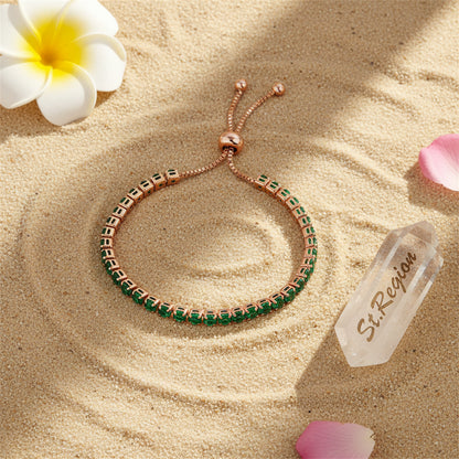 Green Cubic Zirconia & 18K Rose Gold-Plated Adjustable Link Bracelet