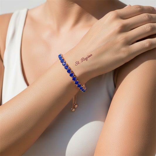Navy Cubic Zirconia & 18K Rose Gold-Plated Adjustable Link Bracelet