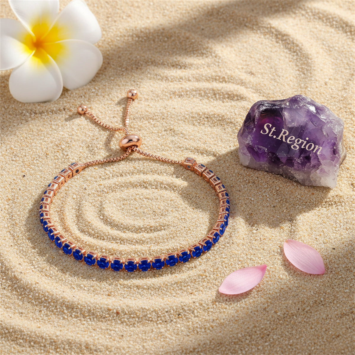 Navy Cubic Zirconia & 18K Rose Gold-Plated Adjustable Link Bracelet