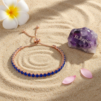 Navy Cubic Zirconia & 18K Rose Gold-Plated Adjustable Link Bracelet