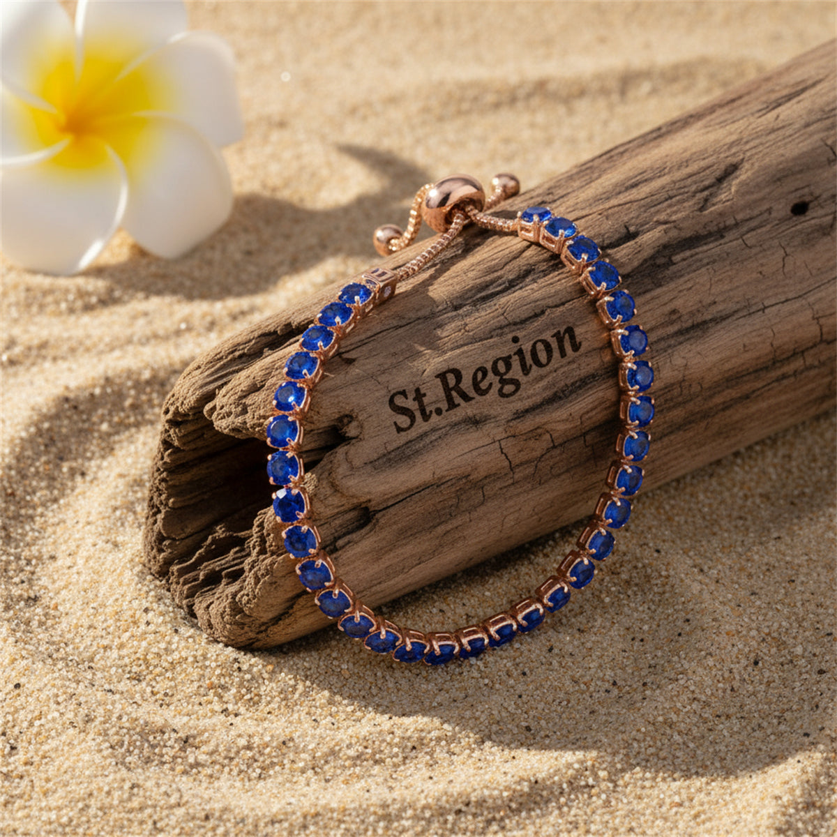 Navy Cubic Zirconia & 18K Rose Gold-Plated Adjustable Link Bracelet