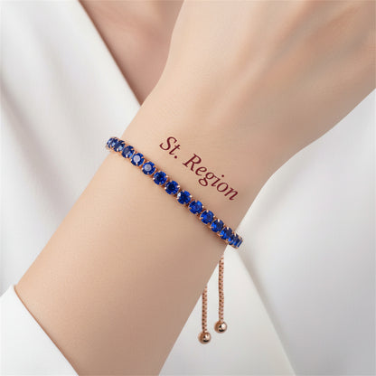 Navy Cubic Zirconia & 18K Rose Gold-Plated Adjustable Link Bracelet