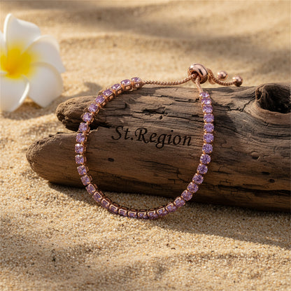 Purple Cubic Zirconia & 18K Rose Gold-Plated Adjustable Link Bracelet