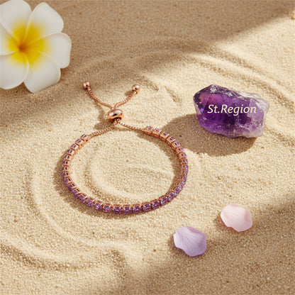 Purple Cubic Zirconia & 18K Rose Gold-Plated Adjustable Link Bracelet