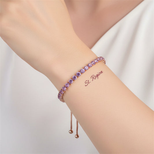 Purple Cubic Zirconia & 18K Rose Gold-Plated Adjustable Link Bracelet