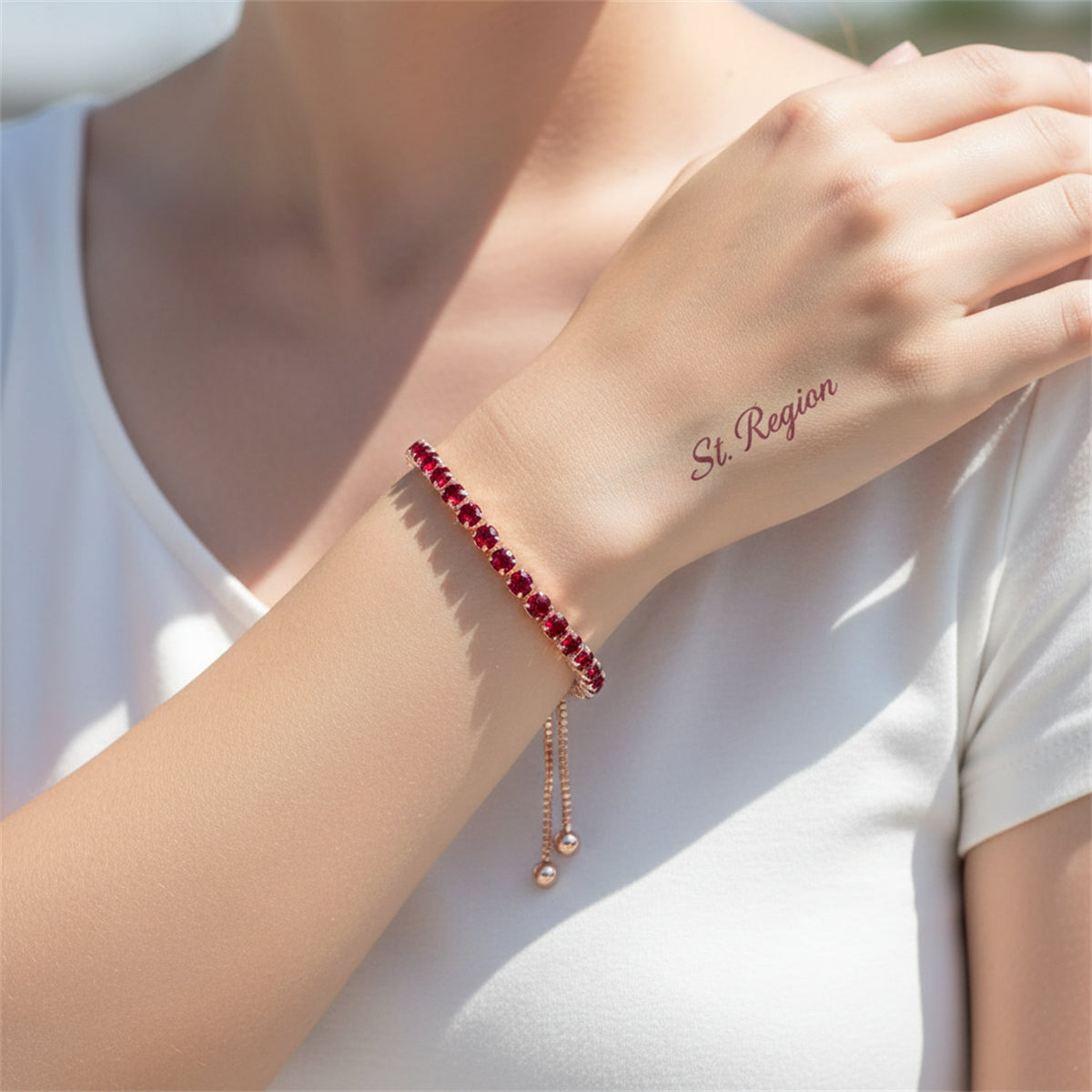Red Cubic Zirconia & 18K Rose Gold-Plated Adjustable Link Bracelet