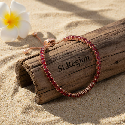 Red Cubic Zirconia & 18K Rose Gold-Plated Adjustable Link Bracelet