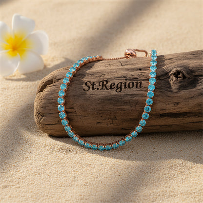 Sea Blue Cubic Zirconia & 18K Rose Gold-Plated Adjustable Link Bracelet