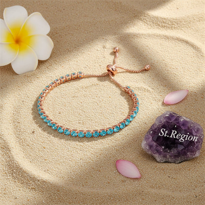 Sea Blue Cubic Zirconia & 18K Rose Gold-Plated Adjustable Link Bracelet