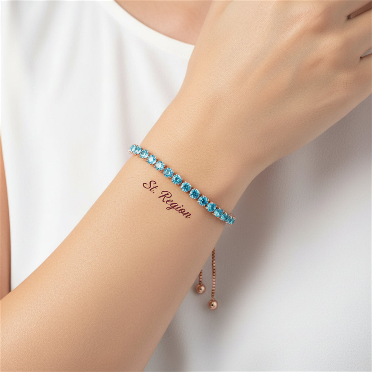 Sea Blue Cubic Zirconia & 18K Rose Gold-Plated Adjustable Link Bracelet