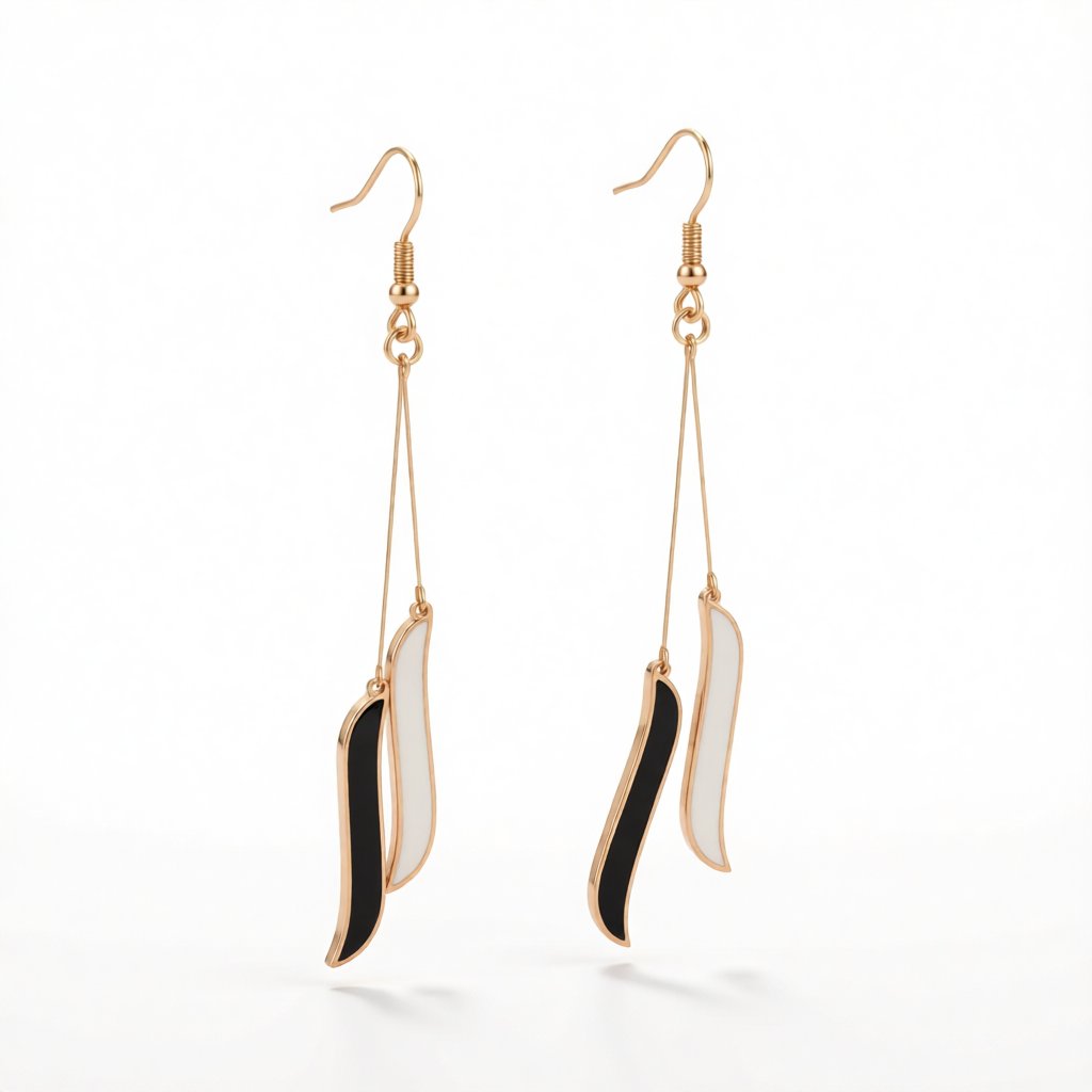 Black and 18K Rose Gold-Plated Salix Leaf Drop Earrings, rose gold drop earrings for women, botanical inspired, side view