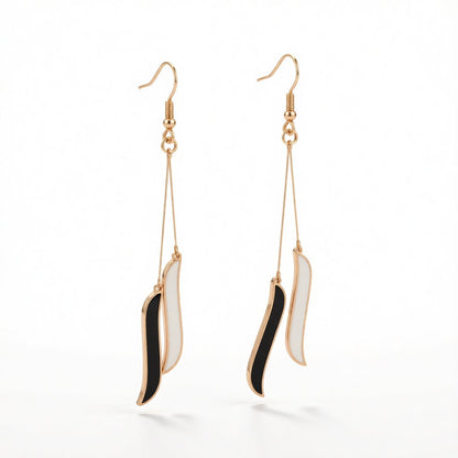Black and 18K Rose Gold-Plated Salix Leaf Drop Earrings, rose gold drop earrings for women, botanical inspired, side view