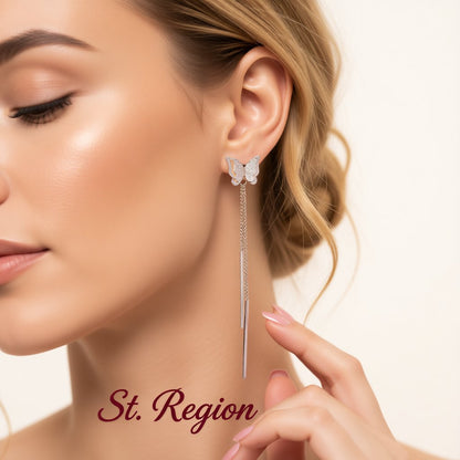 18K Rose Gold-Plated Frosted Butterfly Tassel Ear Jackets, dainty minimalist design, styled look