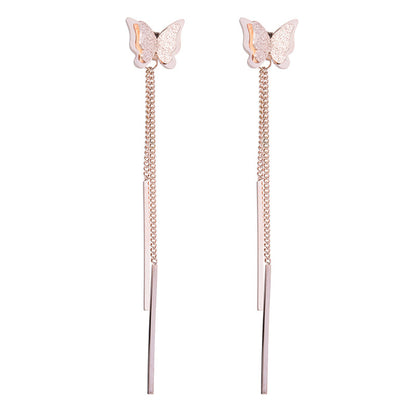 18K Rose Gold-Plated Frosted Butterfly Tassel Ear Jackets, dainty minimalist design, side view