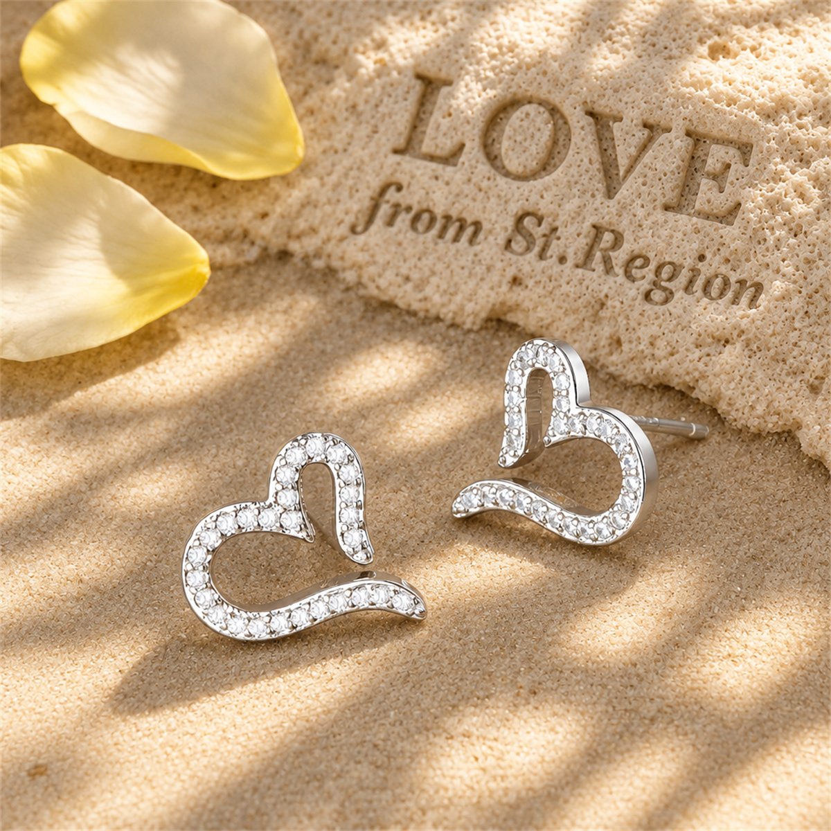 Cubic Zirconia and Silver-Plated Open Heart Stud Earrings, silver stud earrings for women, lifestyle look