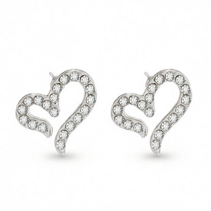 Cubic Zirconia and Silver-Plated Open Heart Stud Earrings, silver stud earrings for women, vintage-inspired design, side view