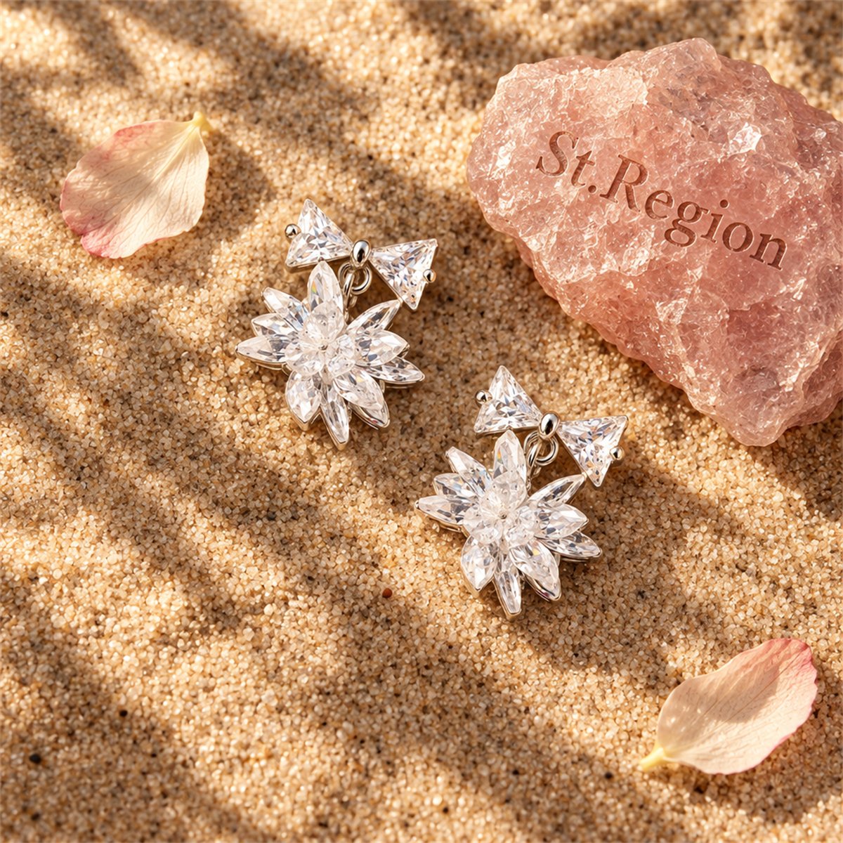 Cubic Zirconia and Crystal Silver-Plated Bow and Snowflake Drop Earrings, silver drop earrings for women, detail close-up