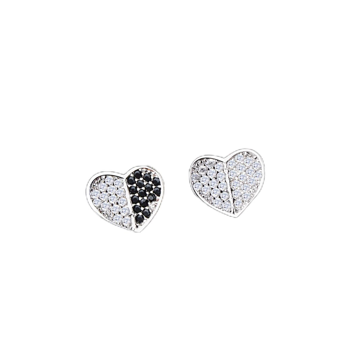 White & Black Cubic Zirconia Heart Stud Earrings