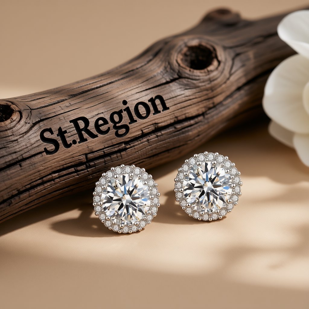 Cubic Zirconia and Crystal Silver-Plated Hola Stud Earrings, silver stud earrings for women, botanical inspired, front view